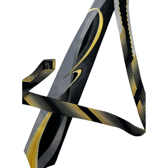 VITALIANO PANCALDI Men's Silk Necktie LUXURY Tie Black Gold Geometric W:3.7" EUC - Picture 6 of 7